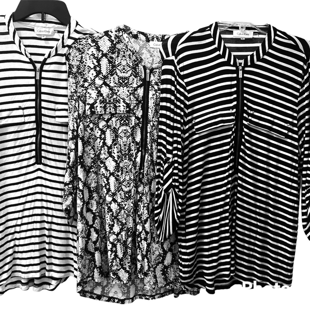 Calvin Klein zip-front Rayon Top bundle (Sz M & Lg)